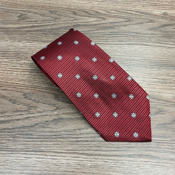 Jos A Bank Red w/ Blue & Gold Flower Check Tie - Picture 1 of 4